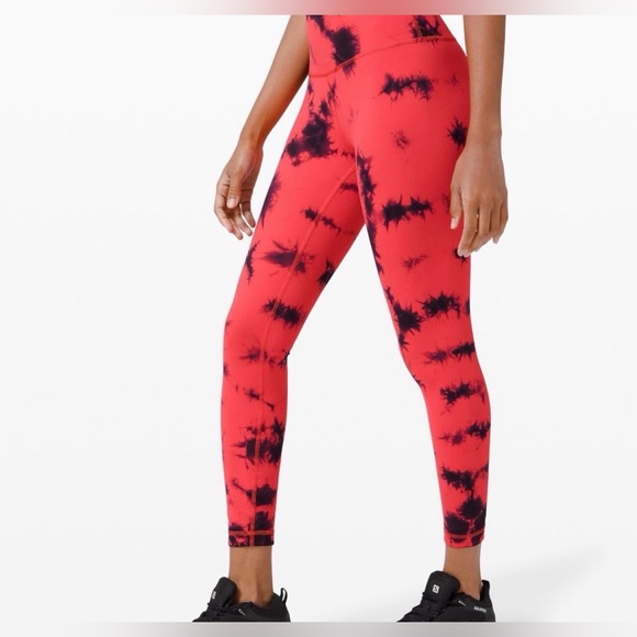Lululemon Wunder Train High-Rise Tight 21” Tie Dye Carnation Red Black Size 10 - Picture 2 of 9